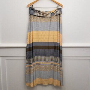 Robert Louis XL Multicolor Boho Maxi Skirt with Belt – Geometric Print
